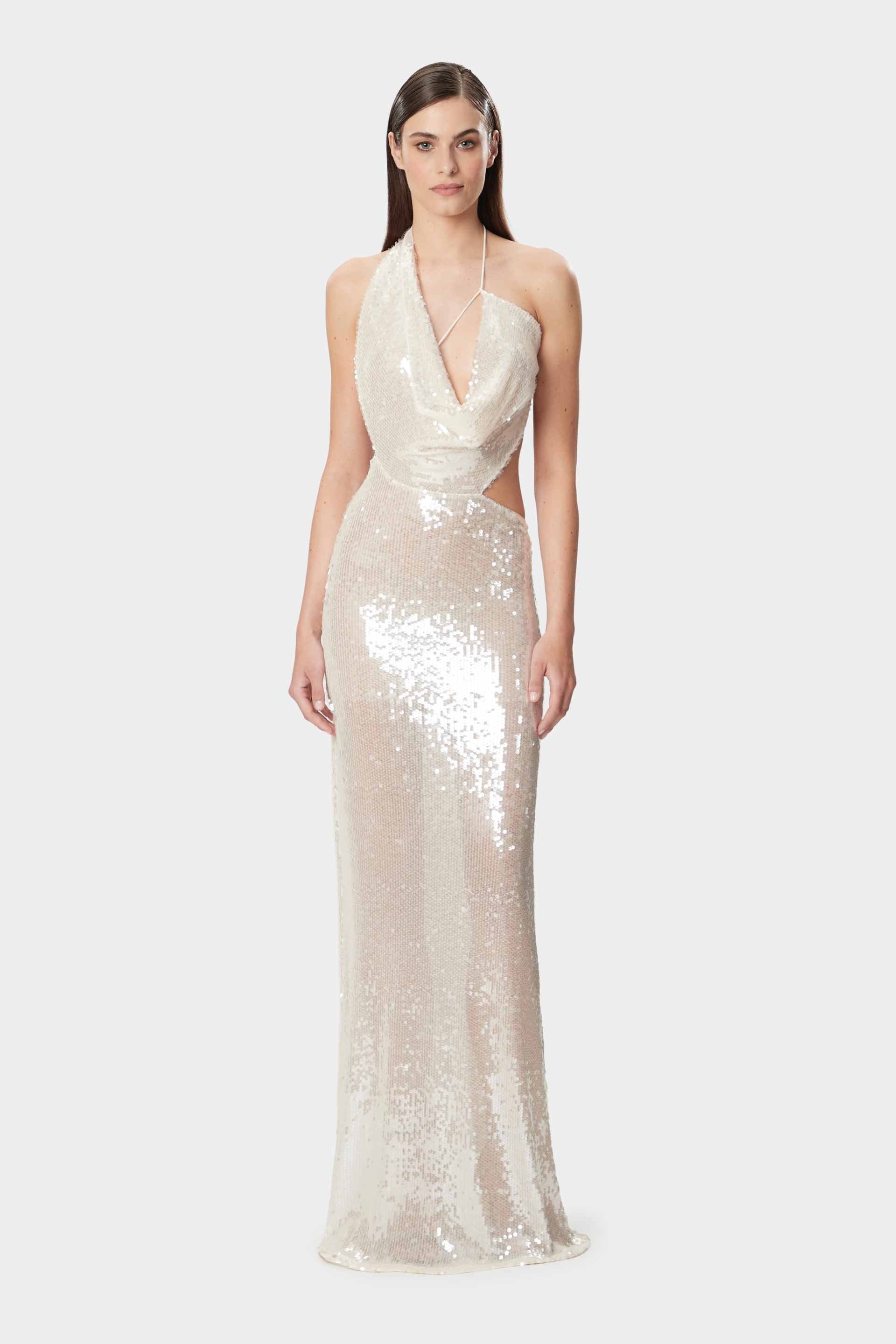 ISELIN Dress Sequins Cream Asymmetric Maxi