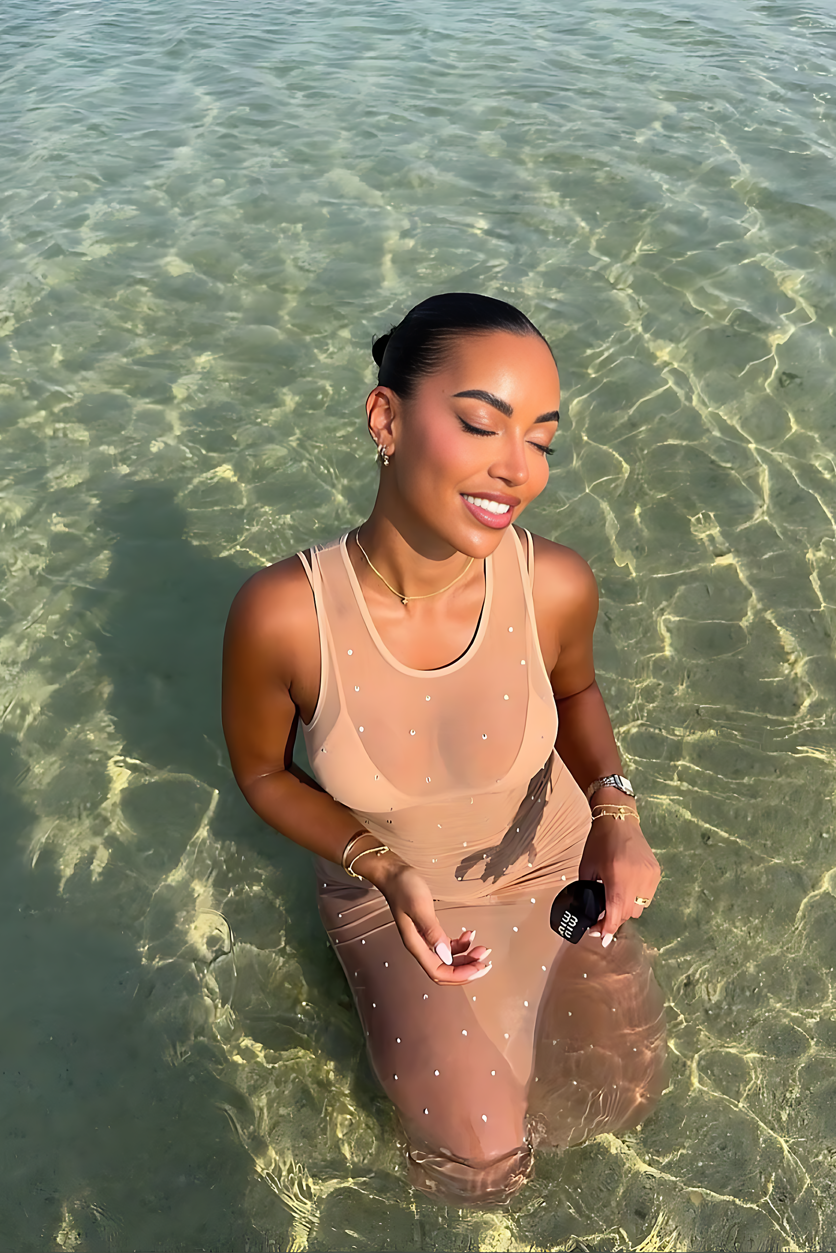 Long Mesh Dress Beige