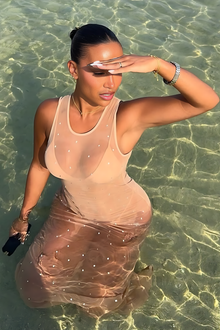 Long Mesh Dress Beige