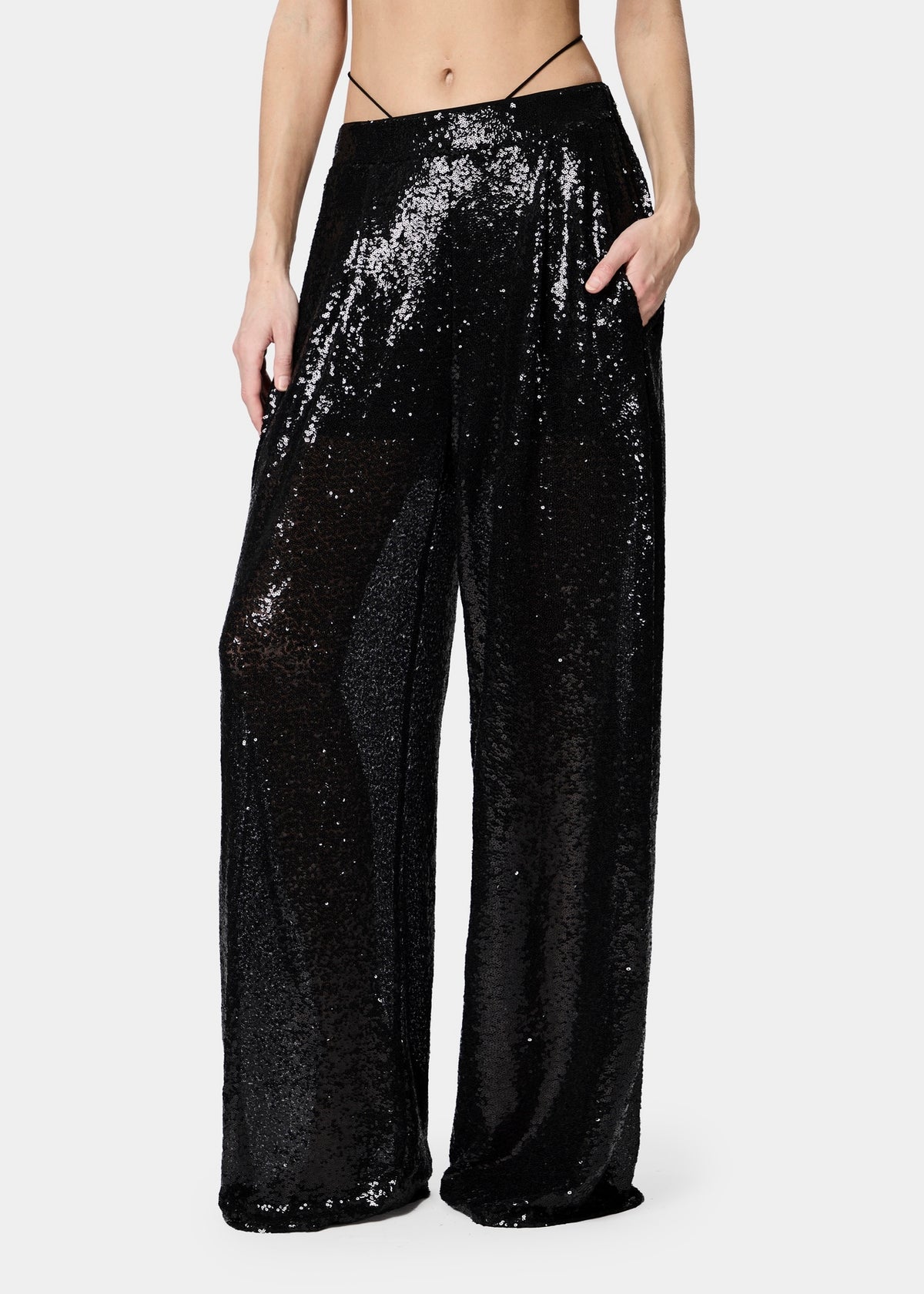 Gal Pants Sequins Shiny Black