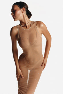 Long Mesh Dress Beige