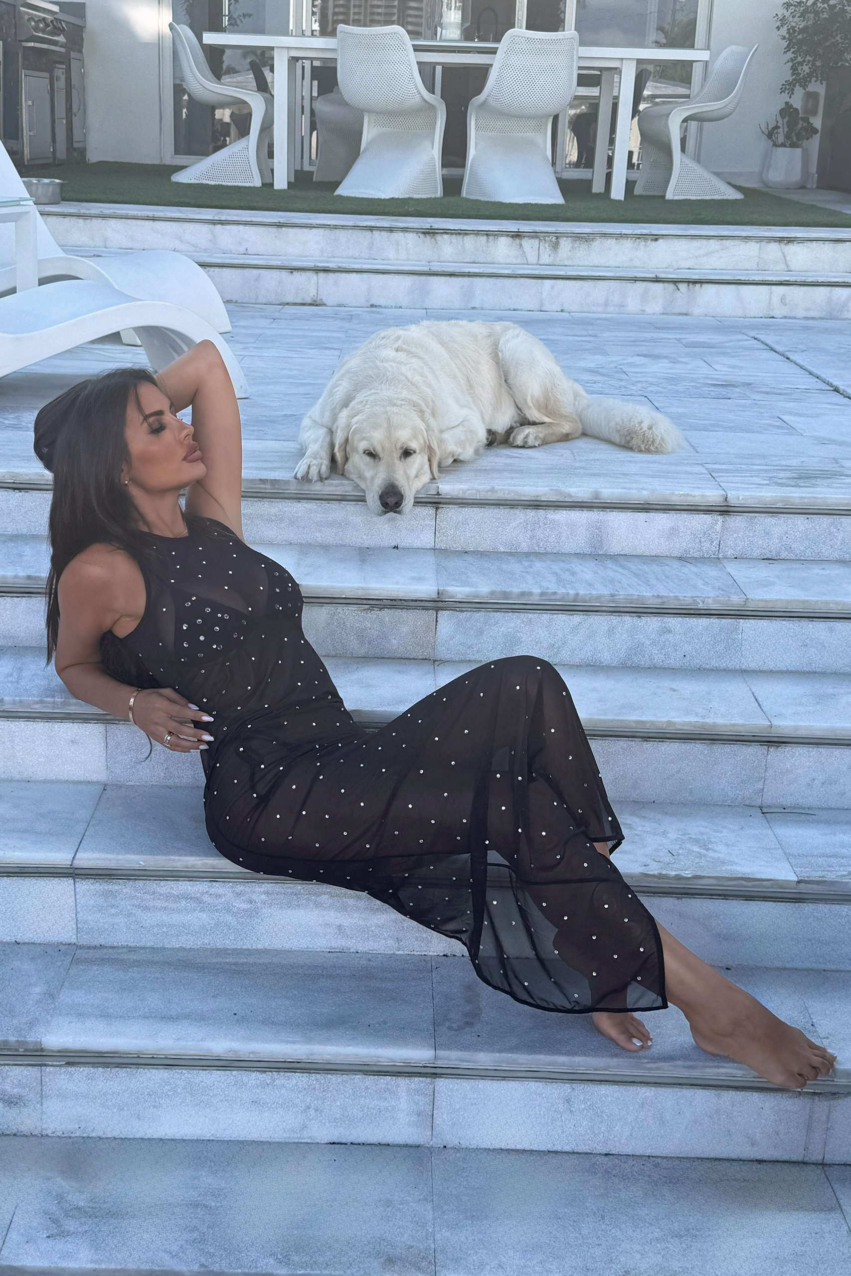 Long Mesh Dress Black