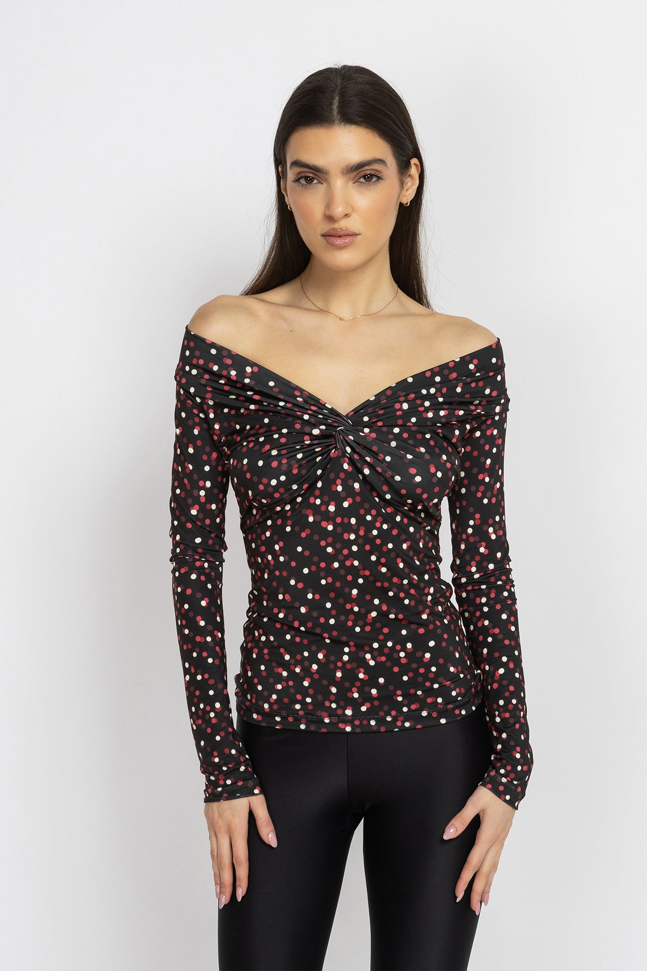 Blouse With Knot and Polka Dot Print