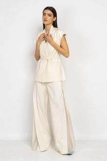 Long Trousers With Transparent Panel in Ecru