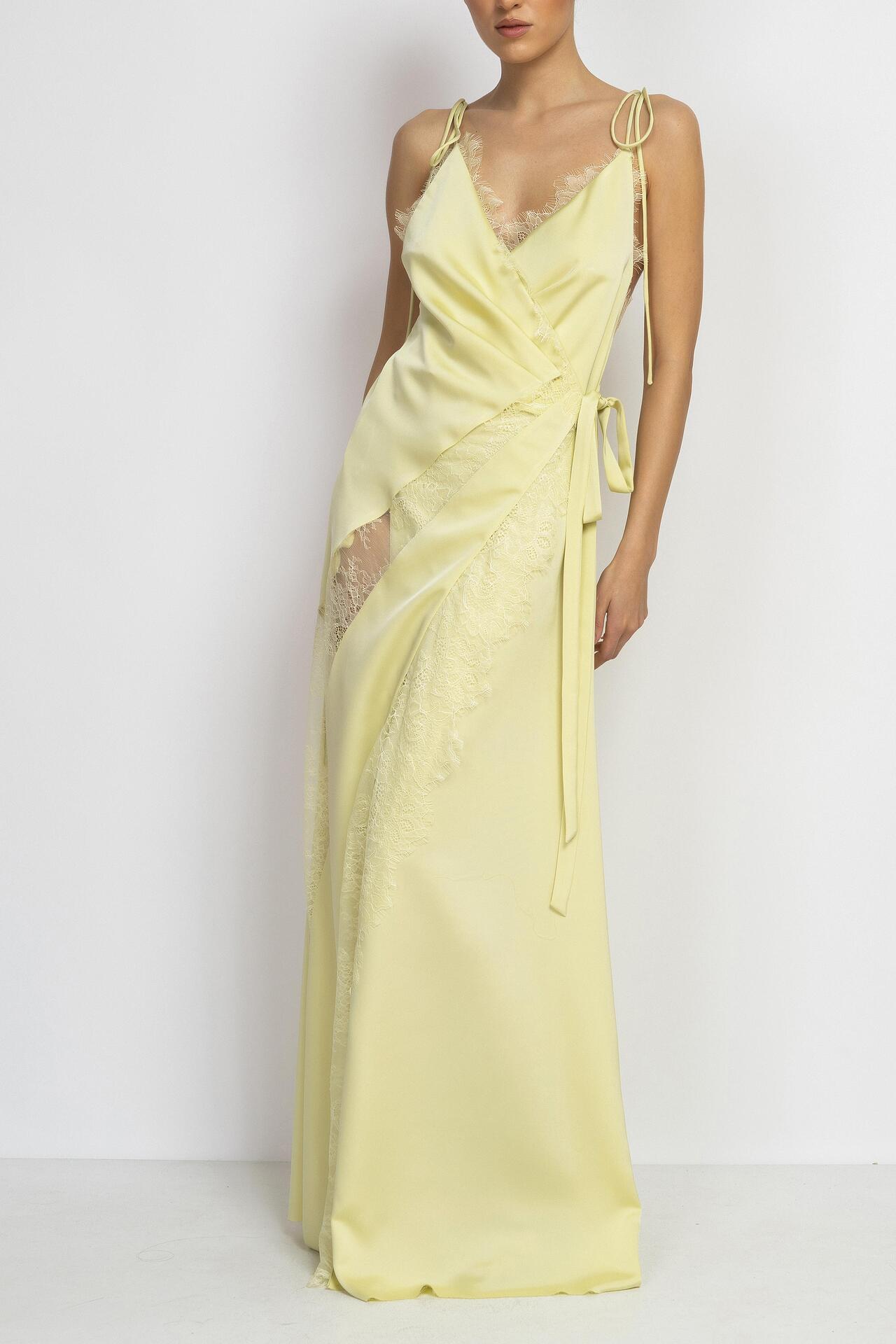 Light-Yellow Lace Satin long Dress