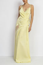 Light-Yellow Lace Satin long Dress