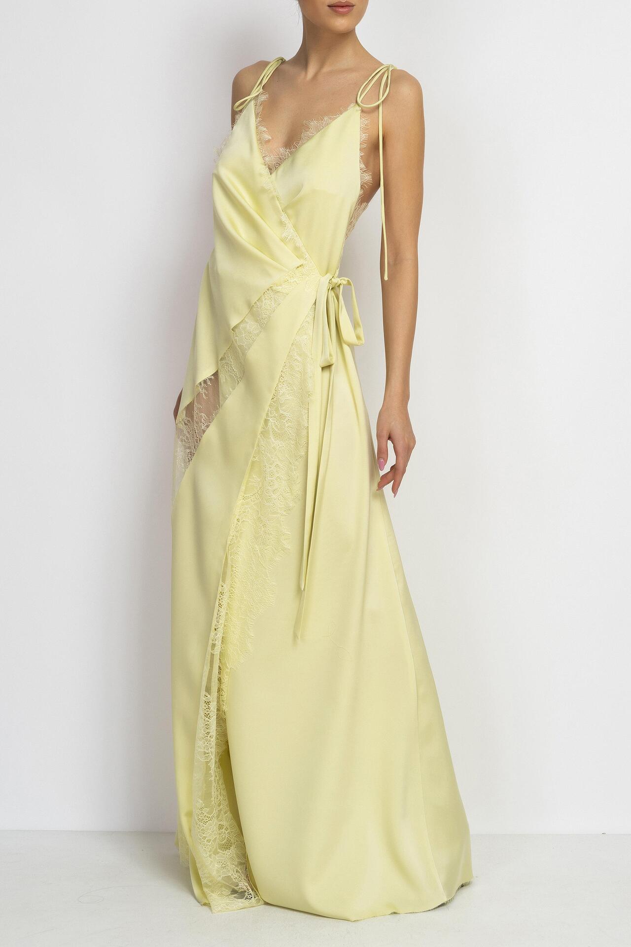Light-Yellow Lace Satin long Dress