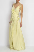 Light-Yellow Lace Satin long Dress