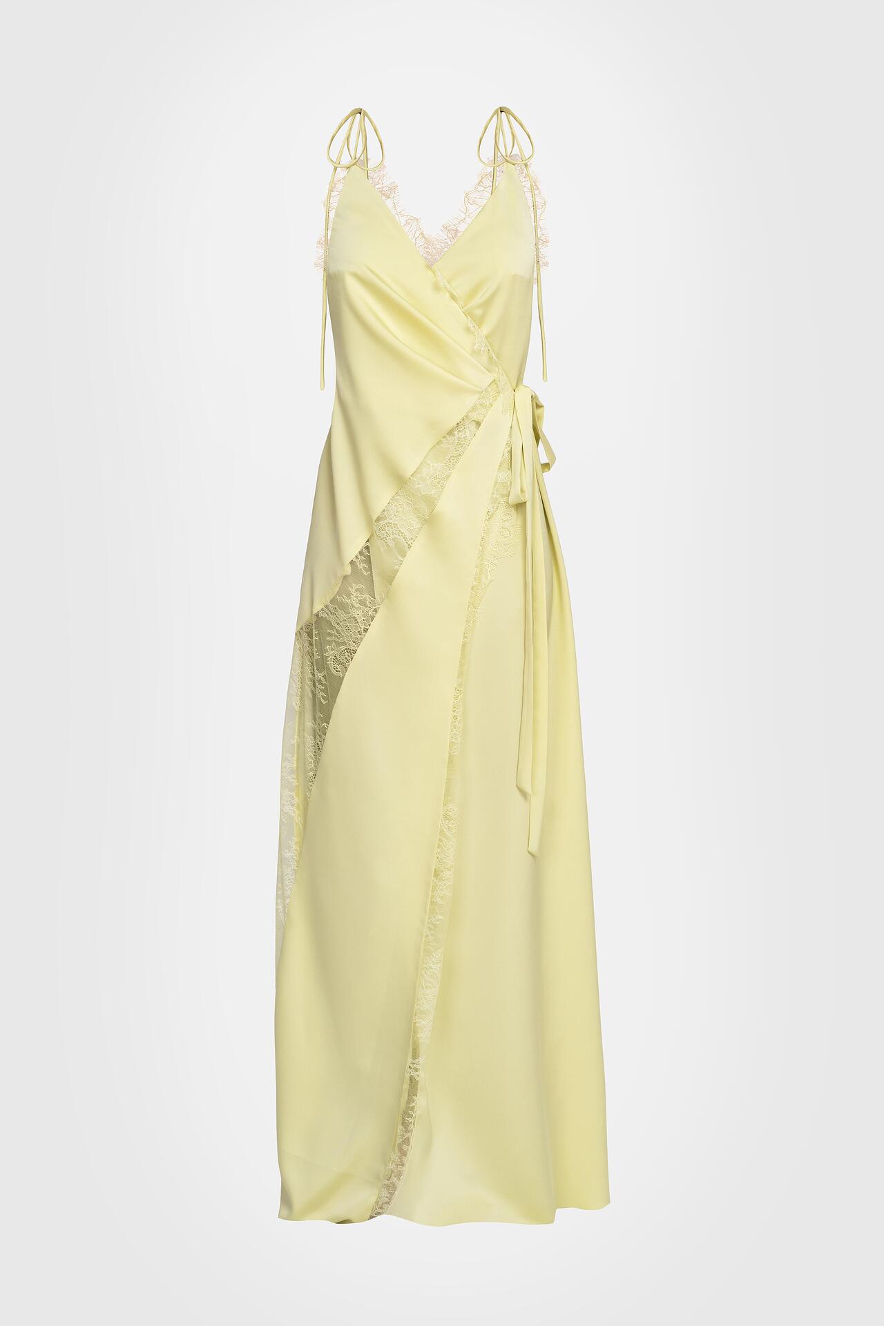 Light-Yellow Lace Satin long Dress
