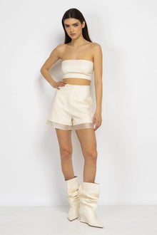 Shorts With Transparent Panel in Ecru