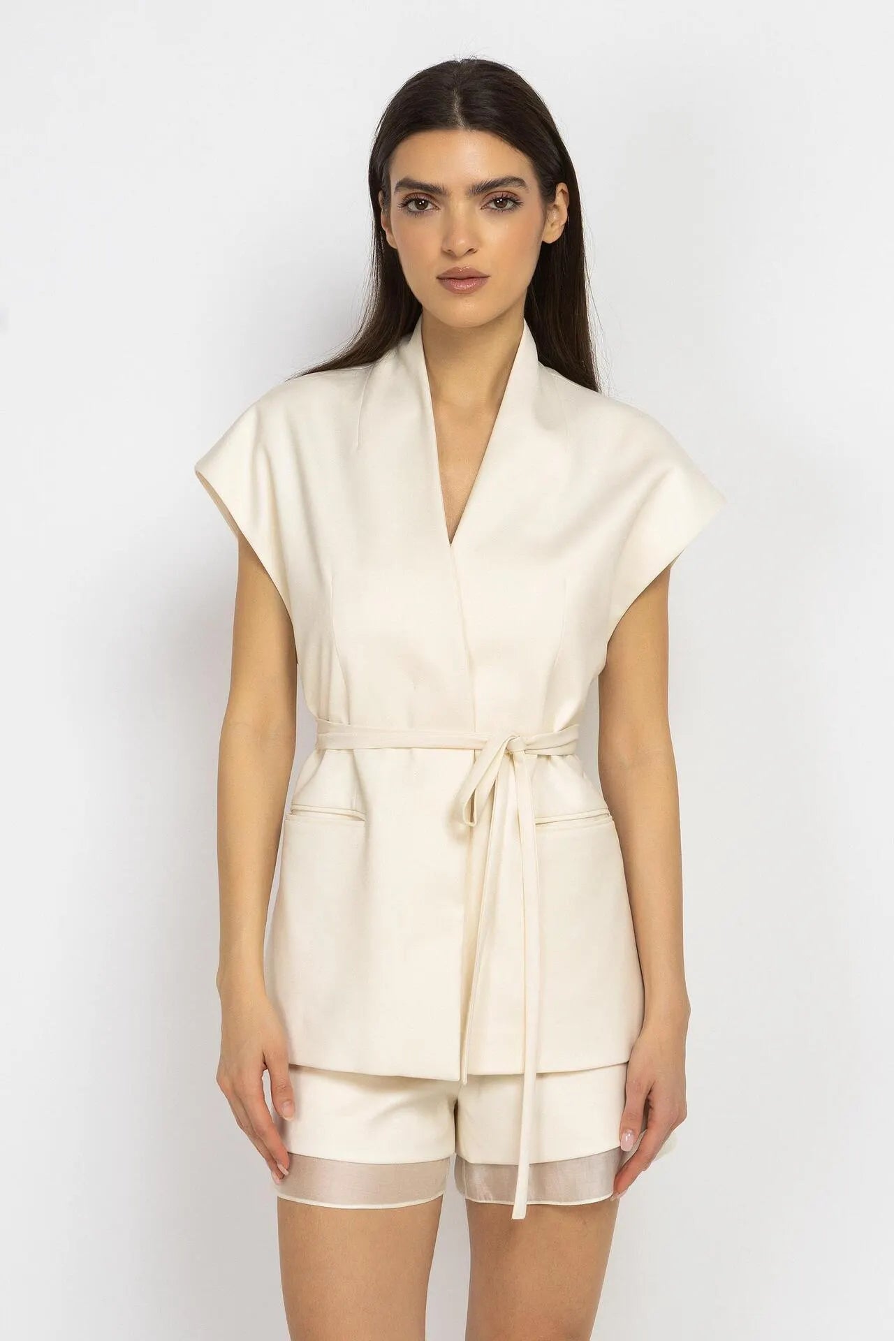 High Collared Vest in Ecru