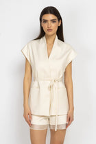High Collared Vest in Ecru