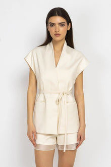 High Collared Vest in Ecru