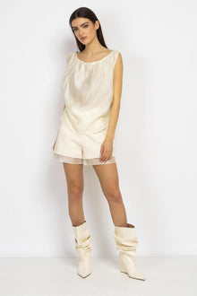 Ecru Ruffled Off-The-Shoulder Top