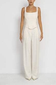 White Straight Leg Back Slit Trousers In White