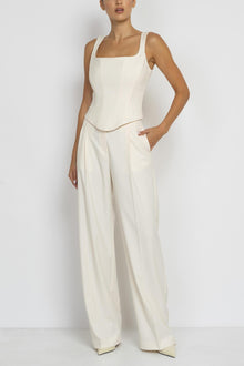 White Straight Leg Back Slit Trousers In White