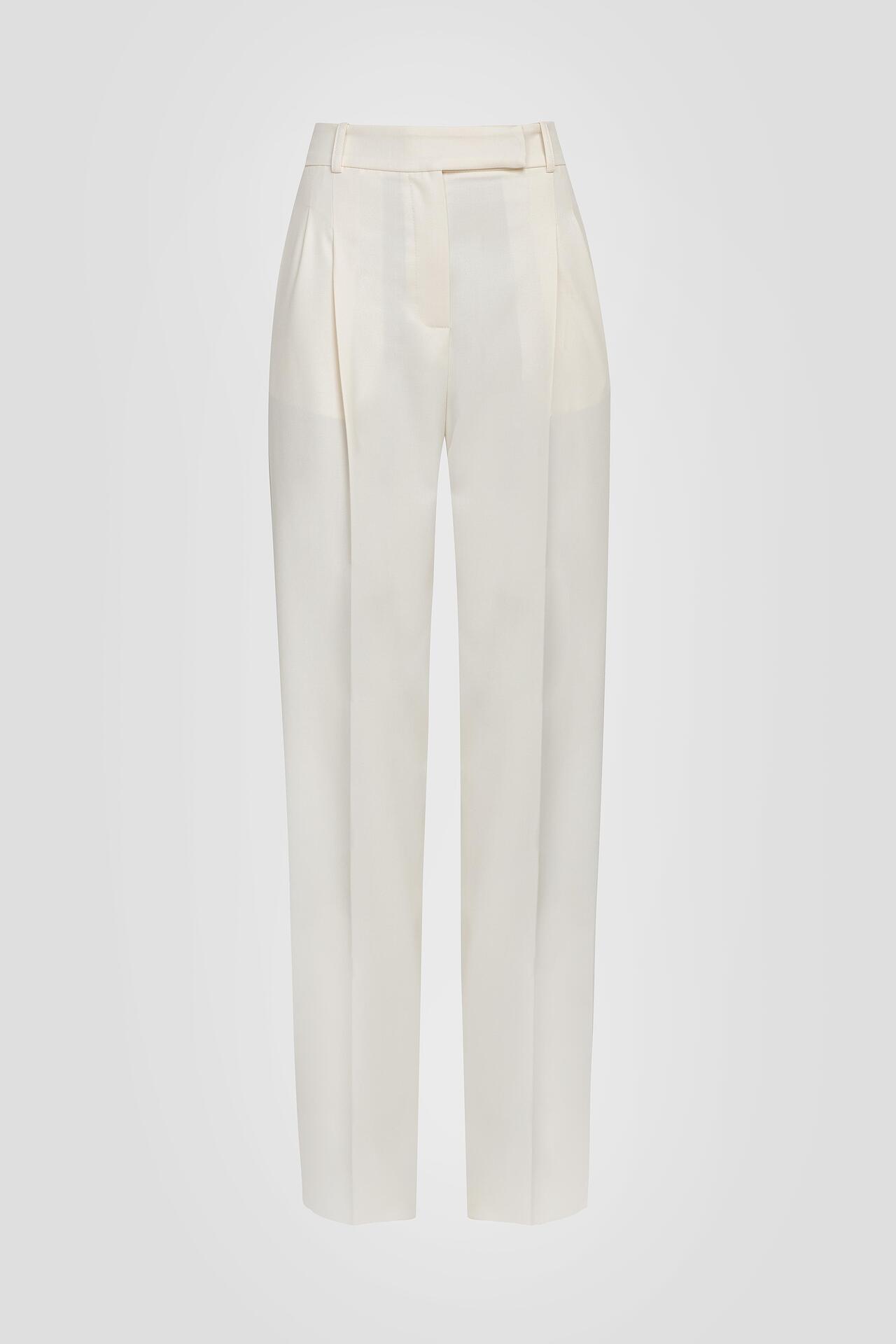 White Straight Leg Back Slit Trousers In White