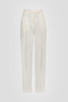 White Straight Leg Back Slit Trousers In White