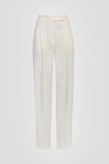 White Straight Leg Back Slit Trousers In White