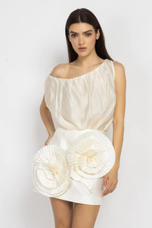Mini Skirt With Flowers in Ecru